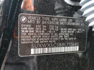 2011 BMW X3 28i with VIN 5UXWX5C58BL712640, listed as a Copart auction lot 55099015 with 72,256 mi miles and Salvage Title. Bid and sale history available at DreamBid. Image 13.