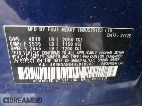 2017 Subaru Legacy Limited with VIN 4S3BNAN64H3010943, listed as a Copart auction lot 44102663 with 82,374 mi miles. Bid and sale history available at carsss.com. Image 14.