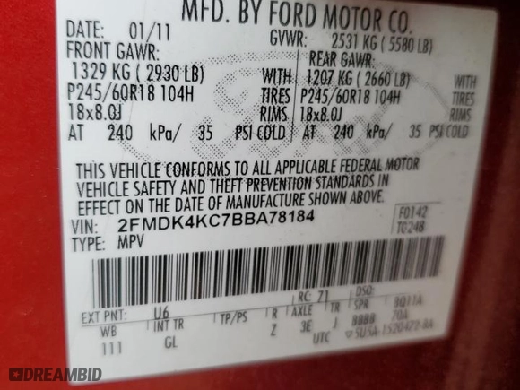 2011 Ford Edge Limited with VIN 2FMDK4KC7BBA78184, listed as a Copart auction lot 49162195 with 153,159 mi miles and Salvage Title. Bid and sale history available at carsss.com. Image 15.