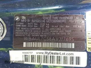 2010 BMW 1 Series 128i with VIN WBAUL7C58AVJ77695, listed as a IAAI auction lot 41938031 with Not Provided miles and . Bid and sale history available at carsss.com. Image 9.
