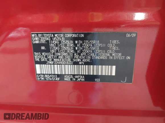 2009 Toyota RAV4 Sport с VIN JTMBF32V49D018332, выставлен на аукционе IAAI как лот 42859079 с пробегом 127 073 миль миль и . История ставок и продаж доступна на DreamBid. Изображение 9.