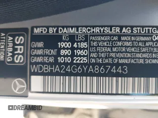 2000 Mercedes-Benz C 230 Kompressor with VIN WDBHA24G6YA867443, listed as a IAAI auction lot 41012333 with 249,154 mi miles and . Bid and sale history available at carsss.com. Image 9.