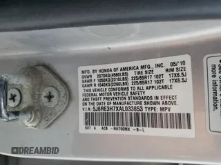 2010 Honda CR-V EX-L z VIN 5J6RE3H7XAL033853, wystawiony jako Copart lot #57626915 z przebiegiem 338 311 mil mil oraz Szkoda całkowita • Salvage title. Historia ofert i sprzedaży dostępna na DreamBid. Obrazek 13.