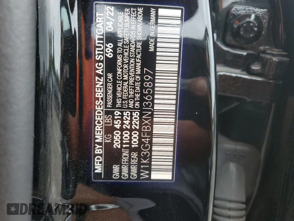 2022 Mercedes-Benz A 220 with VIN W1K3G4FBXNJ365897, listed as a Copart auction lot 84599364 with 41,141 mi miles and Clean Title. Bid and sale history available at DreamBid. Image 12.