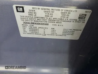 2013 GMC Terrain SLE with VIN 2GKALMEK0D6395988, listed as a Copart auction lot 49456625 with 228,569 mi miles and Salvage title. Bid and sale history available at DreamBid. Image 14.