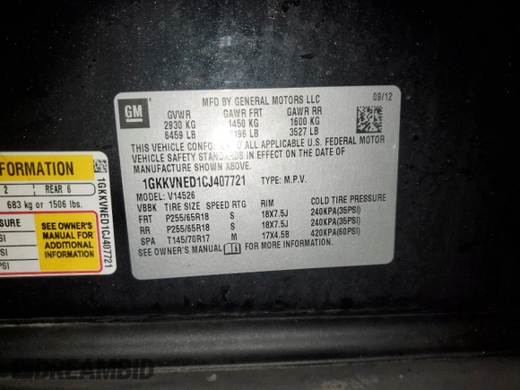 2012 GMC Acadia SL с VIN 1GKKVNED1CJ407721, выставлен на аукционе Copart как лот 86691414 с пробегом 116 259 миль миль и Списание • Salvage title. История ставок и продаж доступна на DreamBid. Изображение 15.