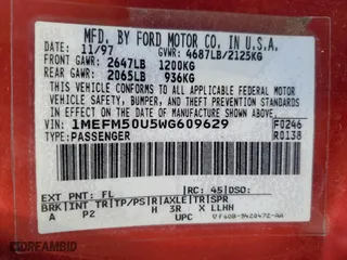 1998 Mercury Sable GS with VIN 1MEFM50U5WG609629, listed as a Copart auction lot 81637854 with 86,230 mi miles and Salvage Title. Bid and sale history available at carsss.com. Image 12.