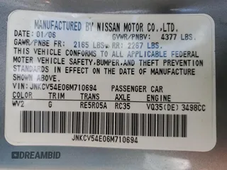 2006 Infiniti G35 with VIN JNKCV54E06M710694, listed as a Copart auction lot 78451314 with 241,709 mi miles and Non Repairable. Bid and sale history available at DreamBid. Image 12.