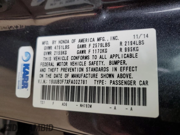 2015 Acura TLX Advance z VIN 19UUB3F7XFA002781, wystawiony jako Copart lot #53651425 z przebiegiem 63 032 mil mil oraz Szkoda całkowita • Salvage title. Historia ofert i sprzedaży dostępna na DreamBid. Obrazek 12.