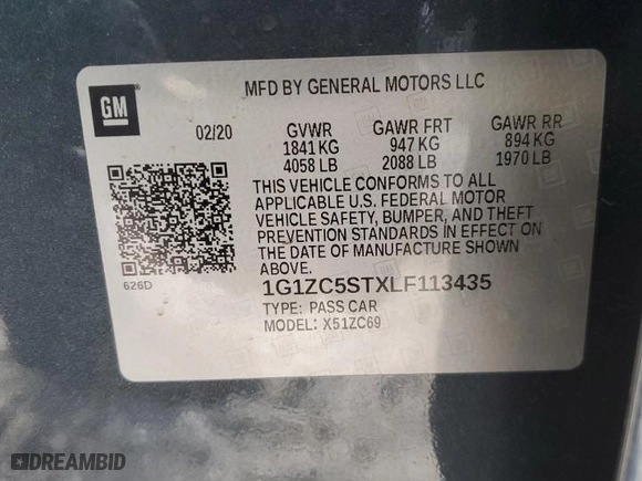 2020 Chevrolet Malibu LS with VIN 1G1ZC5STXLF113435, listed as a Copart auction lot 87815855 with 80,603 mi miles and Salvage Title. Bid and sale history available at carsss.com. Image 12.