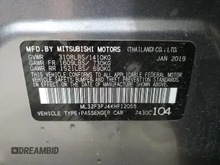 2019 Mitsubishi Mirage ES z VIN ML32F3FJ4KHF12055, wystawiony jako Copart lot #57972685 z przebiegiem 49 280 mil mil oraz Szkoda całkowita • Salvage title. Historia ofert i sprzedaży dostępna na DreamBid. Obrazek 12.