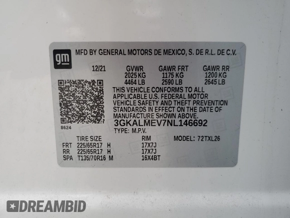 2022 GMC Terrain SLE with VIN 3GKALMEV7NL146692, listed as a Copart auction lot 44558525 with 149,879 mi miles and Clean Title. Bid and sale history available at carsss.com. Image 13.