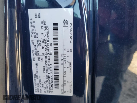 2018 Lincoln MKC Reserve with VIN 5LMCJ3D9XJUL32616, listed as a Copart auction lot 50500665 with 58,950 mi miles and Salvage title. Bid and sale history available at DreamBid. Image 14.