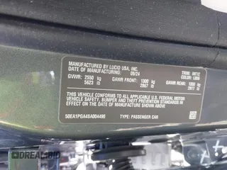 2025 Lucid Air Pure with VIN 50EA1PGA4SA004490, listed as a IAAI auction lot 41579096 with 1,324 mi miles. Bid and sale history available at carsss.com. Image 9.