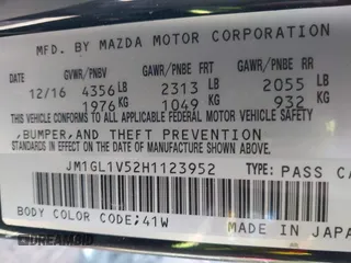 2017 Mazda Mazda6 Touring with VIN JM1GL1V52H1123952, listed as a IAAI auction lot 41453455 with 168,332 mi miles. Bid and sale history available at carsss.com. Image 9.