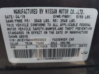 2019 Infiniti Q50 Luxe с VIN JN1EV7ARXKM592003, выставлен на аукционе IAAI как лот 42103638 с пробегом 96 133 миль миль и . История ставок и продаж доступна на DreamBid. Изображение 9.