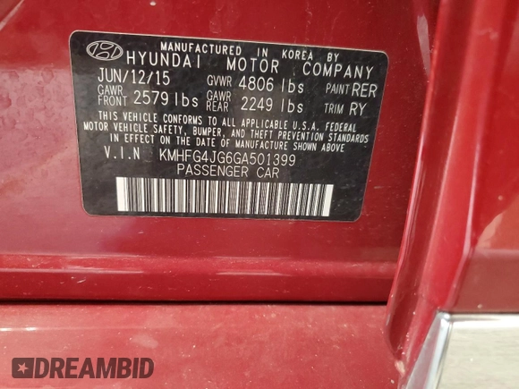 2016 Hyundai Azera с VIN KMHFG4JG6GA501399, выставлен на аукционе Copart как лот 61146055 с пробегом 83 883 миль миль и Чистый • Clean title. История ставок и продаж доступна на DreamBid. Изображение 12.