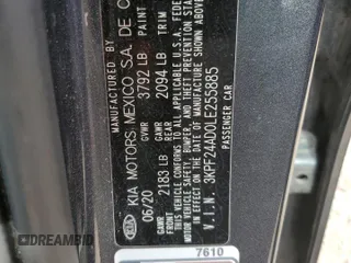 2020 Kia Forte LXS with VIN 3KPF24AD0LE255885, listed as a Copart auction lot 50865825 with 95,590 mi miles and Salvage Title. Bid and sale history available at carsss.com. Image 12.
