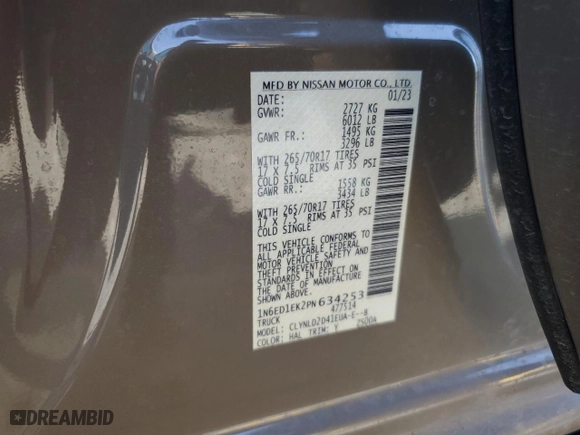 2023 Nissan Frontier PRO-4X with VIN 1N6ED1EK2PN634253, listed as a Copart auction lot 48523695 with 28,138 mi miles and Salvage Title. Bid and sale history available at carsss.com. Image 14.