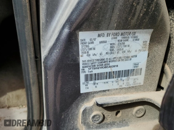 2008 Ford Super Duty F-250 SRW XL with VIN 1FTSW21R38EA63916, listed as a Copart auction lot 49290505 with 258,747 mi miles and Salvage Title. Bid and sale history available at carsss.com. Image 12.