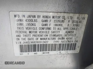 2006 Acura TSX with VIN JH4CL96826C012422, listed as a IAAI auction lot 42098806 with 186,706 mi miles and . Bid and sale history available at DreamBid. Image 9.