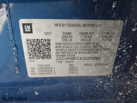 2018 Chevrolet Silverado 1500 LT with VIN 1GCVKRECXJZ202283, listed as a IAAI auction lot 41363873 with 86,955 mi miles. Bid and sale history available at carsss.com. Image 9.