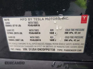 2013 Tesla Model S z VIN 5YJSA1DN2DFP07738, wystawiony jako IAAI lot #42433771 z przebiegiem 71 606 mil mil oraz . Historia ofert i sprzedaży dostępna na DreamBid. Obrazek 9.