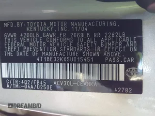 2005 Toyota Camry STD z VIN 4T1BE32KX5U015451, wystawiony jako IAAI lot #41426370 z przebiegiem 255 358 mil mil oraz . Historia ofert i sprzedaży dostępna na DreamBid. Obrazek 9.