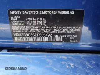 2013 BMW 3 Series 335i xDrive with VIN WBA3B9C56DF585492, listed as a Copart auction lot 86287024 with Not Provided miles and Non Repairable. Bid and sale history available at carsss.com. Image 12.