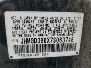 2007 Honda Fit Sport with VIN JHMGD386X7S063746, listed as a Copart auction lot 50055544 with 145,191 mi miles and Salvage Title. Bid and sale history available at carsss.com. Image 12.