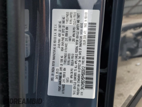 2023 Mazda CX-30 S Carbon Edition with VIN 3MVDMBCM5PM560912, listed as a Copart auction lot 59174445 with 5,247 mi miles and Salvage title. Bid and sale history available at DreamBid. Image 14.