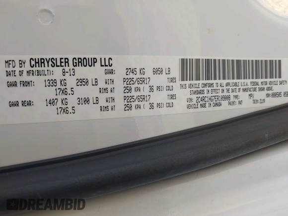 2014 Chrysler Town & Country S with VIN 2C4RC1HG7ER109008, listed as a IAAI auction lot 41908037 with 176,633 mi miles. Bid and sale history available at carsss.com. Image 9.