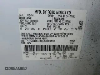 2014 Ford Explorer with VIN 1FM5K8B86EGB80564, listed as a Copart auction lot 57770145 with 209,399 mi miles and Salvage title. Bid and sale history available at DreamBid. Image 13.