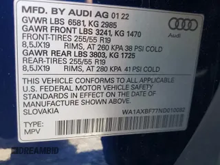 2022 Audi Q7 Premium z VIN WA1AXBF77ND010082, wystawiony jako Copart lot #61583385 z przebiegiem 14 421 mil mil oraz Szkoda całkowita • Salvage title. Historia ofert i sprzedaży dostępna na DreamBid. Obrazek 13.