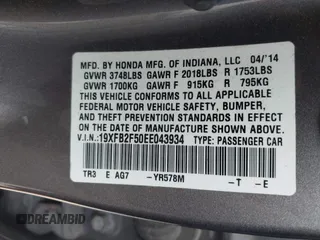 2014 Honda Civic Sedan LX with VIN 19XFB2F50EE043934, listed as a IAAI auction lot 41923868 with 185,922 mi miles. Bid and sale history available at carsss.com. Image 9.