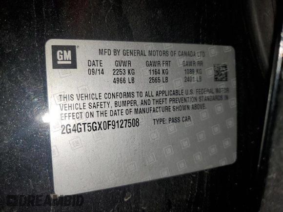2015 Buick Regal GS with VIN 2G4GT5GX0F9127508, listed as a Copart auction lot 60233115 with 109,109 mi miles and Salvage title. Bid and sale history available at DreamBid. Image 12.