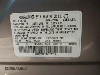 2007 Infiniti G35 Sedan Journey with VIN JNKBV61E27M724328, listed as a IAAI auction lot 42012857 with Not Provided miles. Bid and sale history available at carsss.com. Image 9.