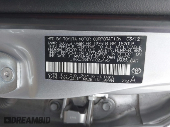2012 Scion xD with VIN JTKKU4B42C1022495, listed as a IAAI auction lot 41715577 with 139,039 mi miles and . Bid and sale history available at DreamBid. Image 9.