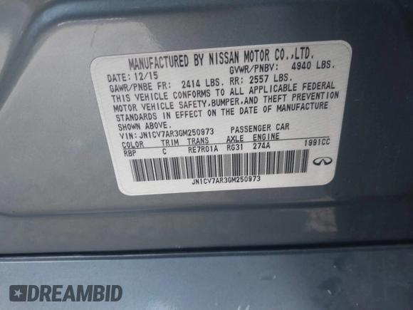 2016 Infiniti Q50 2.0t Premium with VIN JN1CV7AR3GM250973, listed as a IAAI auction lot 41099907 with 115,173 mi miles. Bid and sale history available at carsss.com. Image 9.
