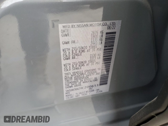 2023 Nissan Pathfinder Platinum z VIN 5N1DR3DG7PC200653, wystawiony jako Copart lot #53497265 z przebiegiem 17 007 mil mil oraz Szkoda całkowita • Salvage title. Historia ofert i sprzedaży dostępna na DreamBid. Obrazek 13.