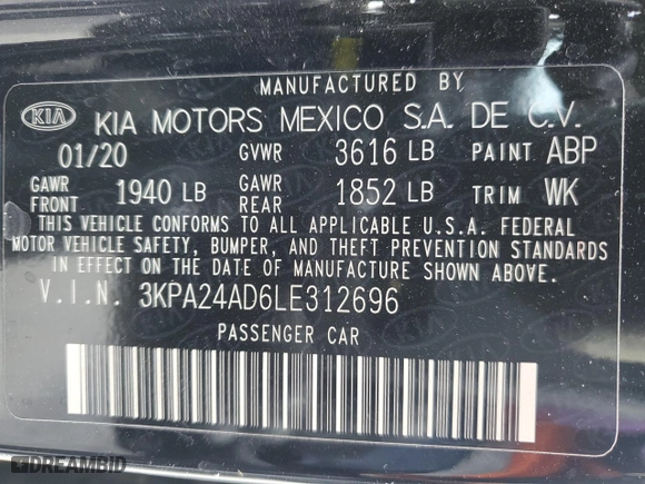 2020 Kia Rio S with VIN 3KPA24AD6LE312696, listed as a Copart auction lot 49059005 with 29,531 mi miles and Salvage Title. Bid and sale history available at carsss.com. Image 12.
