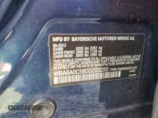 2013 BMW 6 Series 640i with VIN WBA6A0C58DDZ03250, listed as a Copart auction lot 52081974 with 146,345 mi miles and Salvage Title. Bid and sale history available at DreamBid. Image 14.