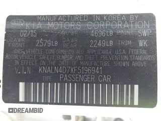 2015 Kia Cadenza Premium with VIN KNALN4D7XF5196941, listed as a IAAI auction lot 42052846 with 118,838 mi miles. Bid and sale history available at carsss.com. Image 9.