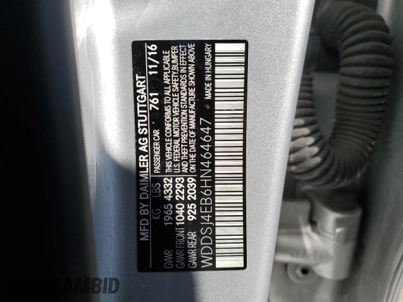 2017 Mercedes-Benz CLA 250 with VIN WDDSJ4EB6HN464647, listed as a Copart auction lot 47926305 with Not Provided miles and Salvage Title. Bid and sale history available at DreamBid. Image 13.