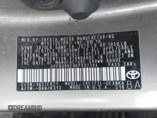 2019 Toyota Corolla L with VIN 5YFBURHE8KP892394, listed as a IAAI auction lot 41917095 with 89,073 mi miles. Bid and sale history available at carsss.com. Image 9.
