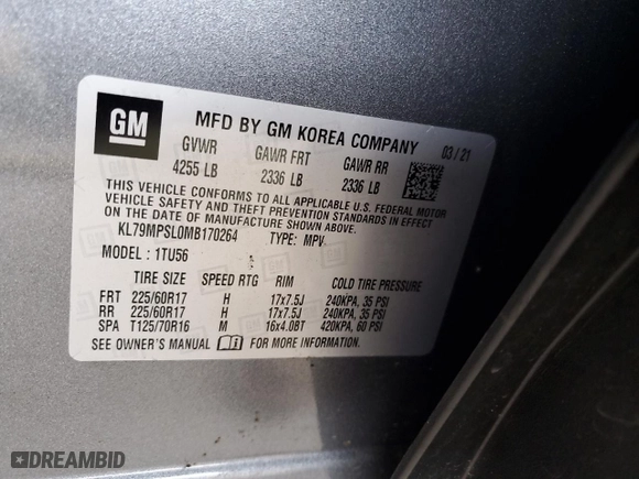 2021 Chevrolet TrailBlazer LT with VIN KL79MPSL0MB170264, listed as a Copart auction lot 86508894 with 115,310 mi miles and Salvage Title. Bid and sale history available at carsss.com. Image 12.
