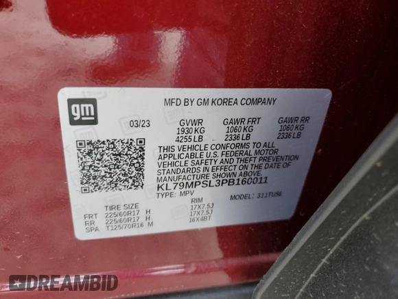 2023 Chevrolet TrailBlazer LT with VIN KL79MPSL3PB160011, listed as a Copart auction lot 43690734 with 3,840 mi miles and . Bid and sale history available at DreamBid. Image 12.