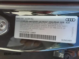 2015 Audi A3 1.8T Premium with VIN WAUACGFF8F1128857, listed as a Copart auction lot 40540474 with 118,079 mi miles. Bid and sale history available at carsss.com. Image 12.