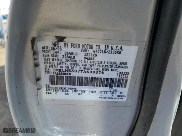 1996 Mercury Sable LS with VIN 1MELM53S7TA600376, listed as a Copart auction lot 45529455 with 184,855 mi miles and Salvage Title. Bid and sale history available at carsss.com. Image 13.