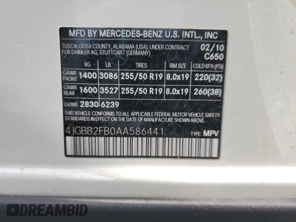 2010 Mercedes-Benz M 350 with VIN 4JGBB2FB0AA586441, listed as a Copart auction lot 49025215 with 144,977 mi miles and Salvage Title. Bid and sale history available at DreamBid. Image 13.